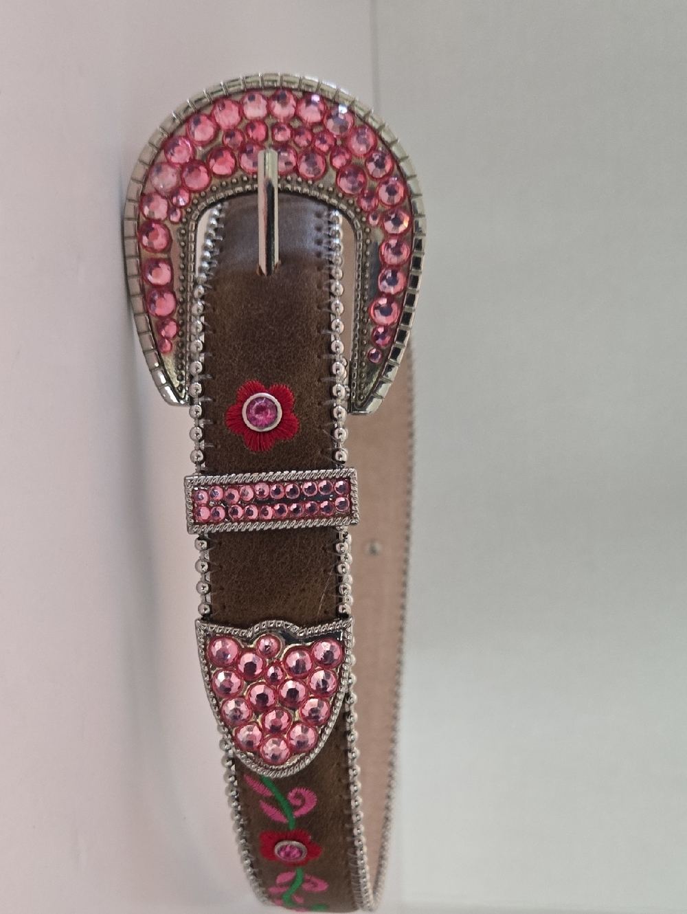 Blazin Roxx Brown Suede Belt with Pink Rhinestones